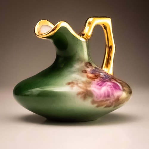 Vintage Miniature French Limoges Porcelain Jug Regency Design Green Gilded 53mmø - Picture 10 of 10