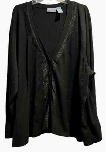 Liz & Me Woman Cardigan Sweater Size 4X Black Lace Trim Sparkle Buttons *FLAW