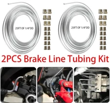 2x 25Ft Coil Roll 1/4OD w/32 Tube Nut Fittings Brake Line Tubing Kit Zinc Steel