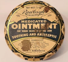 RAWLEIGH's Ointment Tin Unusual Quack Medicine Tin 2" Burns Rectal Head More..2