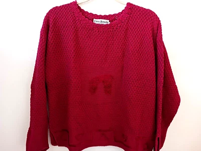 Claire Kennedy Connemara Collection Hand Knit Dark Red Cotton Sweater 44" Moss K - Image 1 of 4