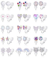 10-15 Pairs Clip on Stud Earrings Non Pierced Teardrop E: 15 Pairs Silver Tone