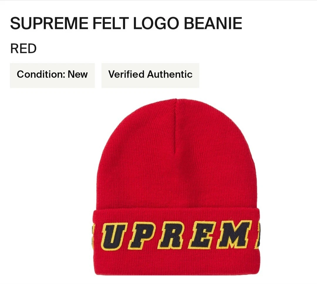 Authentic Supreme Felt Logo Beanie – Red DS