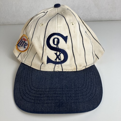 Vintage Chicago White Sox Snapback Hat Cap Miller Lite Pinstripes Throwback - Picture 2 of 9