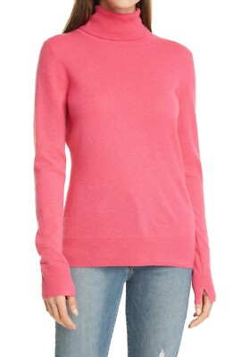 NORDSTROM SIGNATURE Pink Polish Slit Cuff Cashmere Turtleneck Sweater S  4/6