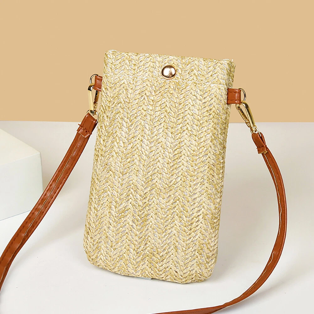 L Summer Women Mini Straw Crossbody Bags Woven Phone Wallet