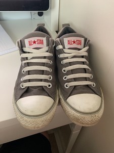 grey and red converse