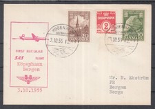Denmark - First regular SAS Flight Copenhagen - Bergen 1955 on nice cover