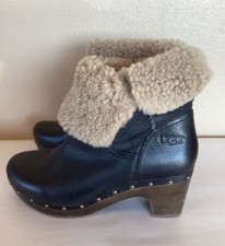 UGG Boots Women  s Black Size 9 Platform 2.5 Inch Heels Leather Sheepskin