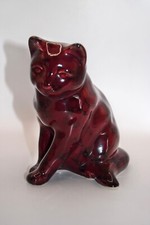 Vintage Cat Ornament Figurine Burgundy Black Marble Effect