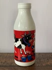 Vintage Egizia Glass Milk Bottle Dairy Cow & Milkman Vibrant Painted