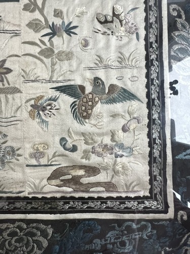 Cuadro bordado panel seda chino antiguo dinastía qing siglo xix - Imagen 17 de 18