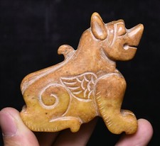 6CM Exquisite Han Dynasty Old Jade Carved Fengshui 12 Zodiac Year Dog Statue