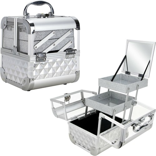 Acrylic Cosmetic Makeup Artist Train Case Organizer 2 Trays, Mirror and Keylock - Picture 10 of 25