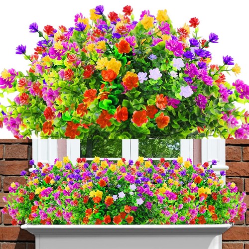 Artificial Fake Plants Flowers for Outdoor Spring Summer Decorarion, 12 Bundl...