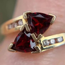 4Ct Trillion Cut Lab-Created Garnet Bypass Engagement Ring 14k Yellow Gold Over