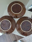 Hull Oven Proof USA Brown Glazed Glossy Pottery 6 3/4"  Round Plates Set/3