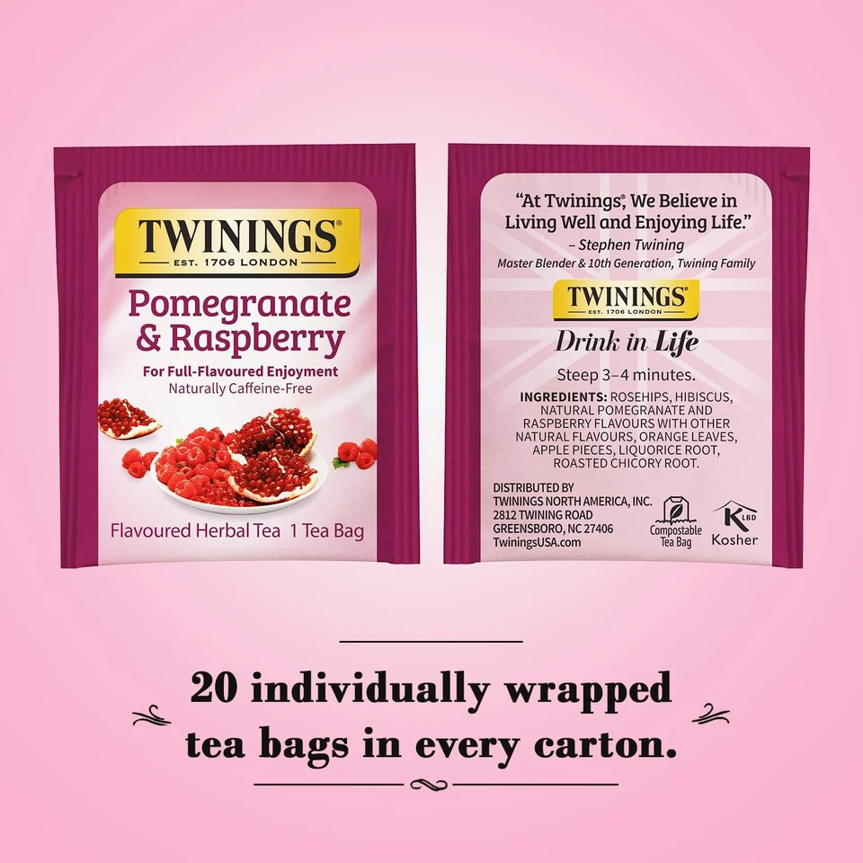 Twinings Rosehip Hibiscus Tea Blend with Pomegranate Raspberry 20 Count - Image 2 of 4