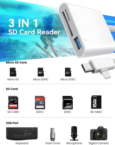 SD Card Reader for iPhone USB C & Lightening Dual Connectors White - Photo 2/7