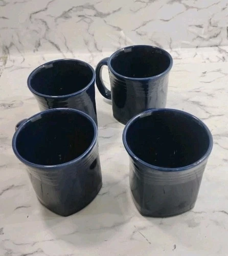 Cobalt Blue Fiesta Ware Homer Laughlin Square Bottom Coffee Mugs D Handle 4