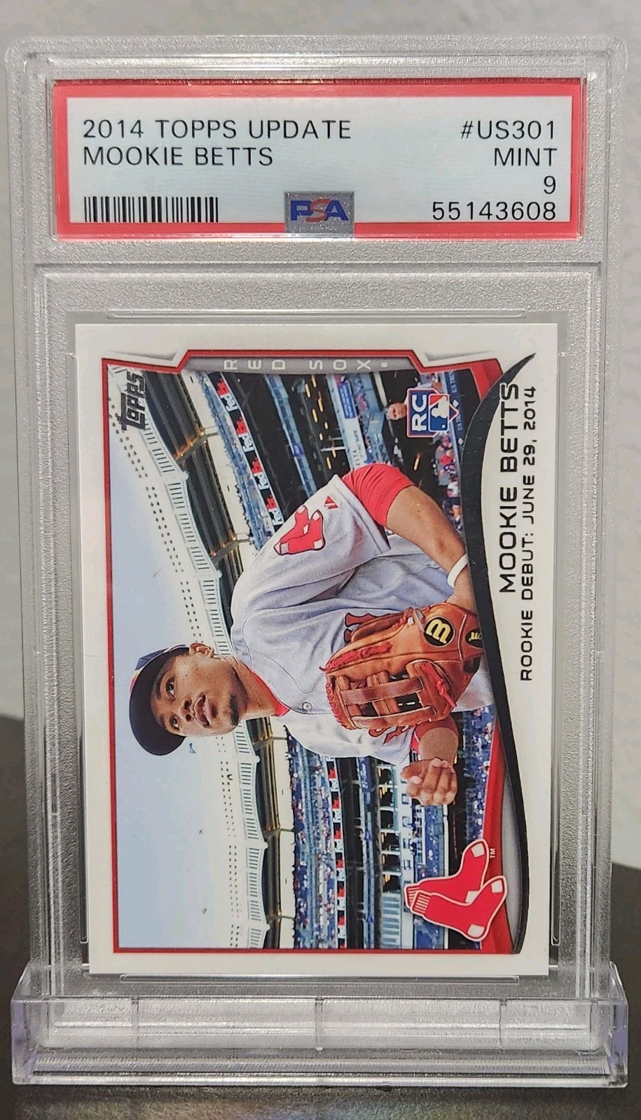 2014 Topps Update Mookie Betts Rookie Card #US301 PSA 9 Red Sox Rookie Debut