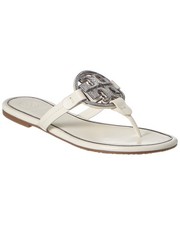 NIB Tory Burch Crystal Logo Miller Flip Flop Leather Sandal BLEACH 10M AUTHENTIC