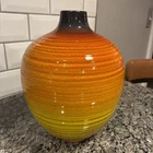 Vtg 60s Haeger Pottery Crackle Glaze Orange Yellow Brown 10”