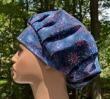 Surgical Scrub Cap, Nurses Hat, Bouffant, Blue, Red On Navy, 4th Of July