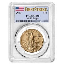 Presale - 2026 $50 American Gold Eagle 1 oz PCGS MS70 FS Flag Label 5600.28 per troy oz