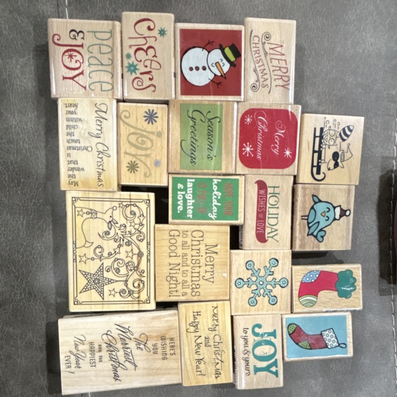 Recollections Holiday Christmas Mounted Rubber Stamp Lot Wood Block Phrases