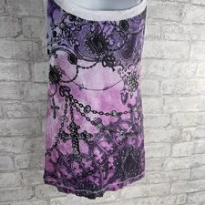 Y2K Fang Ribbed Knit Tank Top Fitted XL Pink Cami Embellished Glitter Low Neck