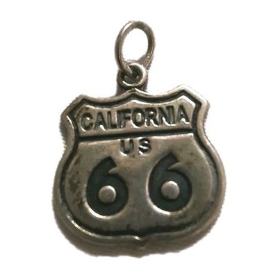Route 66 US California - 925 Sterling Silver Highway Sign Charm Pendant Y2K 90's