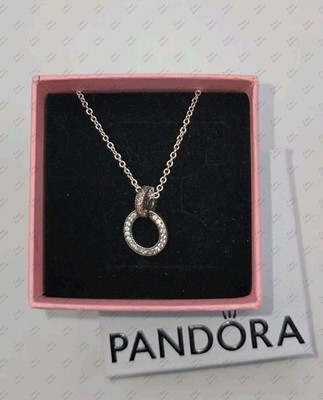 Authentic Pandora Double Circle Pendant & Necklace Sterling Silver w/ Box Z12
