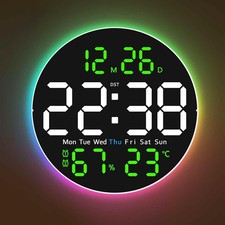 10 Inch Large Digital Wall Clock W/ 9 Color C...