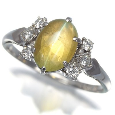 Auth Mikimoto Ring Chrysoberyl cat's-eye 1.85ct Diamond US5 Pt