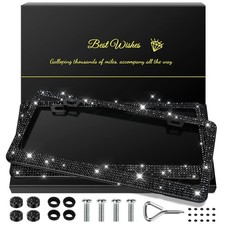 QUANQIUFEI 2 Pack Bling License Plate Frames for Women, Sparkly Black