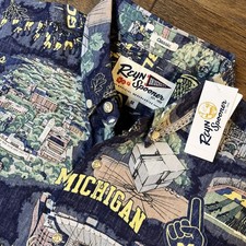 NWT Reyn Spooner University of Michigan Wolverines Hawaiian Shirt Men’s Med Blue