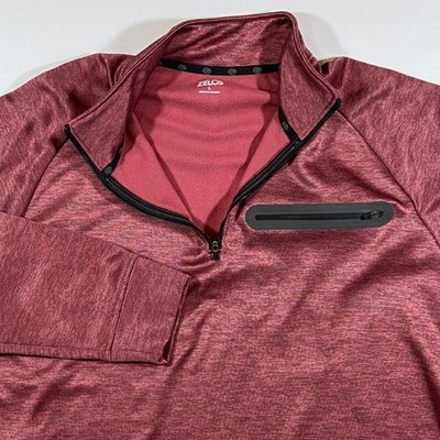 Zelos Quarter Zip Pullover Men Large Maroon Heathered Athletic Fleece Sweatshirt
