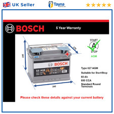 AGM Battery fits GENESIS GV60 2021 on Stop Start Bosch 027 AGM 680A 60Ah Quality