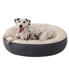 Large Dog Bed 36" Soft Touch Fleece Donut Shape, Cozy Dark Grey Pet Bed