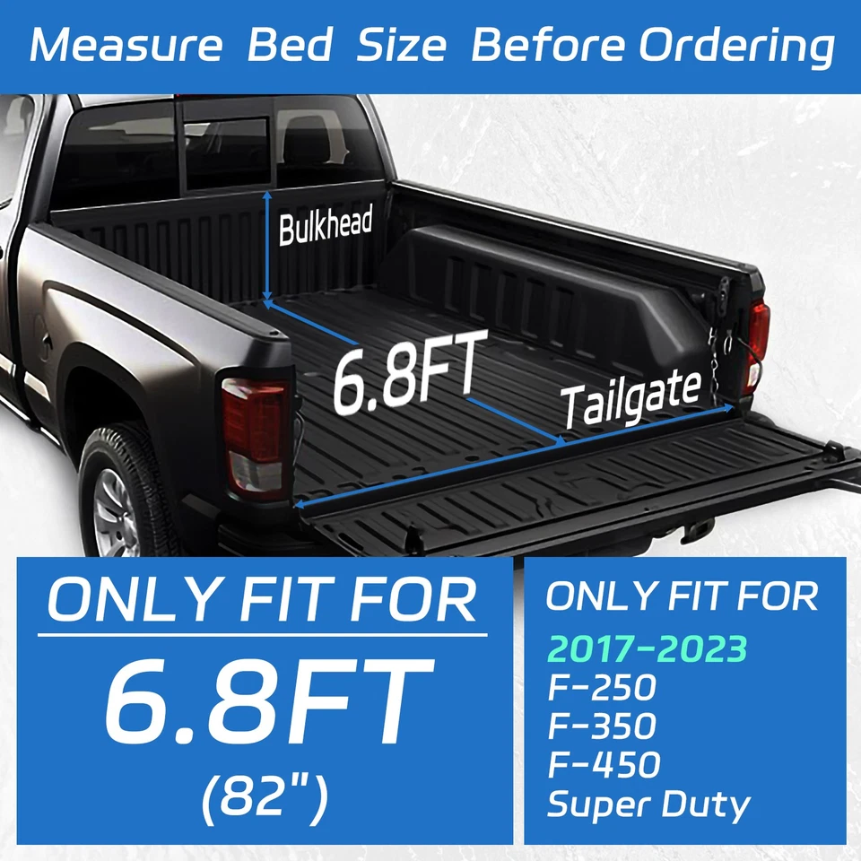 6.8FT Roll Up Truck Bed Tonneau Cover For 2017-2024 Ford F-250 F-350 Super Duty Foto 2 de 4