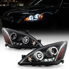Black Housing Projector Headlights For 2003-2007 Honda Accord Led Dual Halo