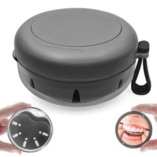 Denture Case Cup, Travel Retainer with Mirror, No-Leak False Black