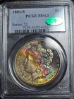 1881-S Morgan Silver Dollar MS63 PCGS CAC Neon Rainbow Toned Coin PQ BU GEM $1