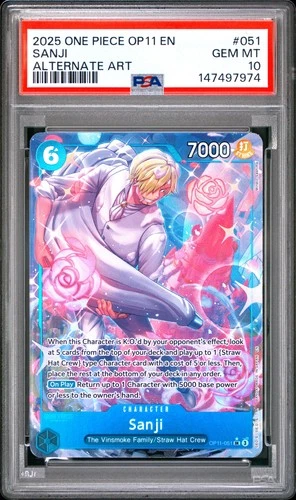 2025 ONE PIECE OP11-A FIST OF DIVINE SPEED ALTERNATE ART #051 SANJI PSA 10