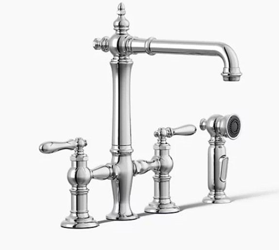 KOHLER 76519-4-CP ARTIFACTS 3-HOLE BRIDGE KITCHEN FAUCET WITH SIDE SPRAYER