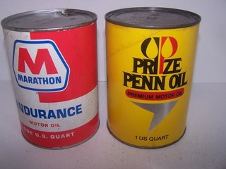 LOTTO AN Due (2) lattine olio motore vintage formato quarto vuote Marathon & Prize Penn