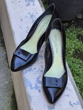 Marc Jacobs Black Flap Butter Leather Made In Italy Couture Women's Heels Shoes 
