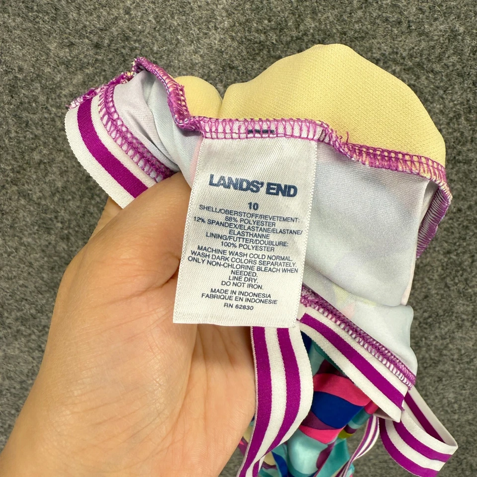 Camiseta Tankini Lands' End Niñas 10 Azul Floral Sin Mangas Forrada Cuello Cuadrado Natación Foto 3 de 4