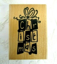 Stampendous Rubber Stamp Christmas Gift XXH007 wood mounted Christmas present